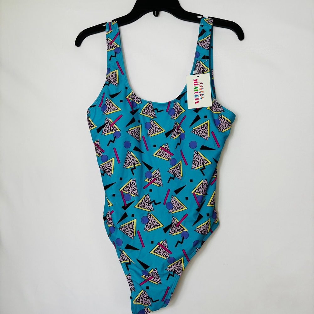 NWT Retro Saved By the Bell Women's MIAIULIA Swimsuit Size L Blue One Piece
